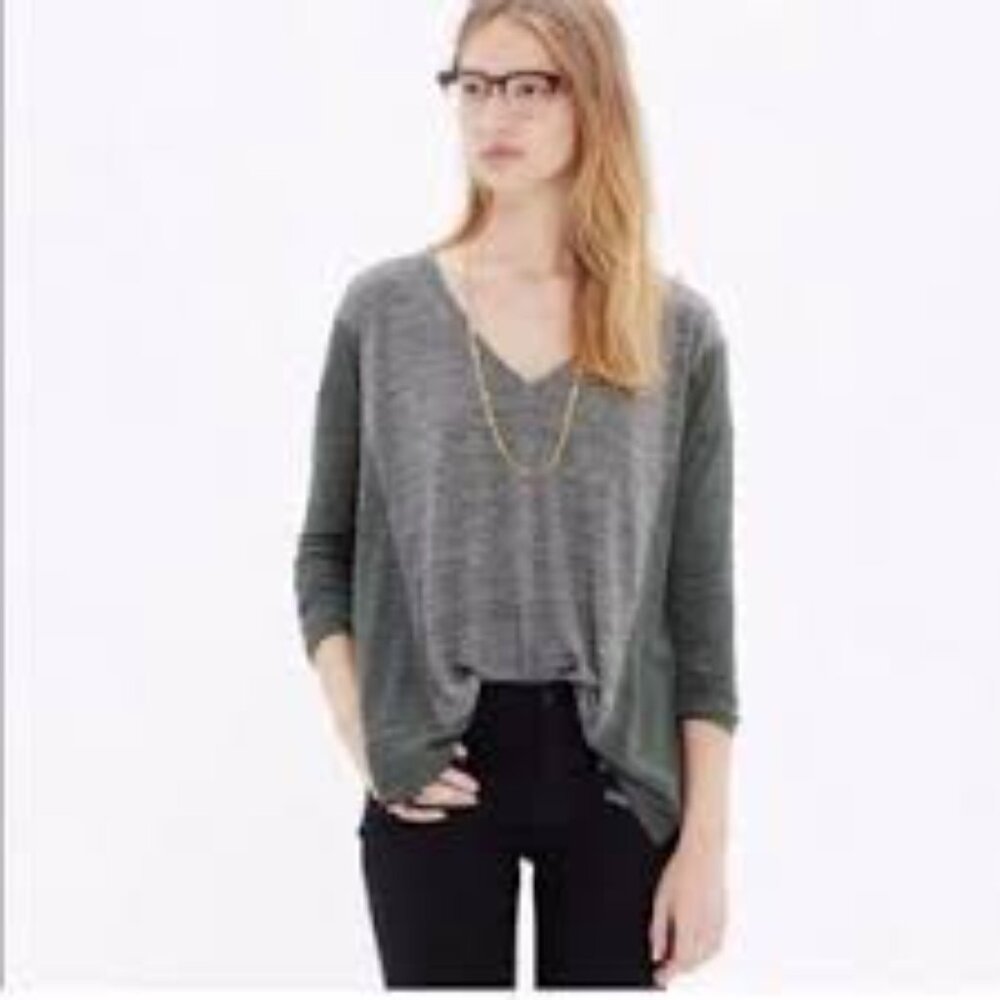 Madewell Shirt Women's Small Gray V Neck Relaxed Flowy Long Sleeve Size M